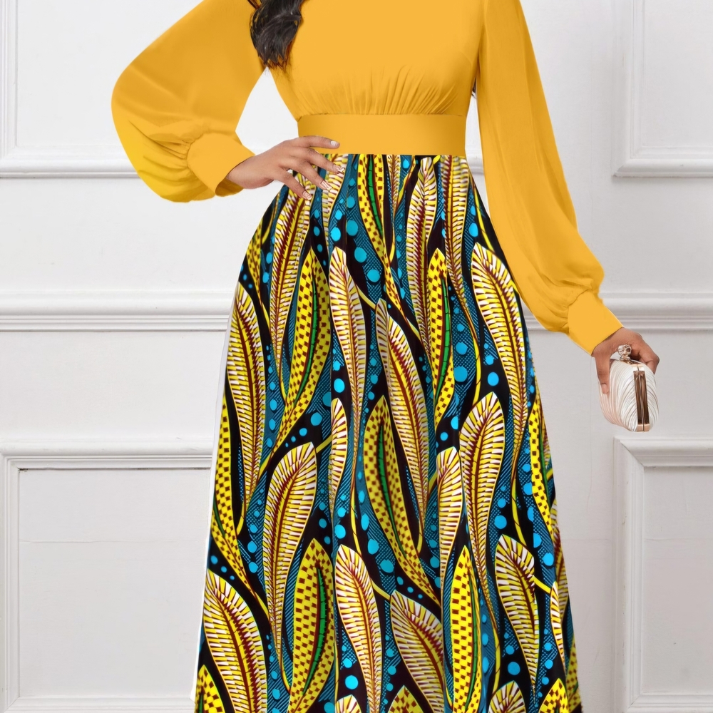 Elegant Yellow and Blue Maxi Dress